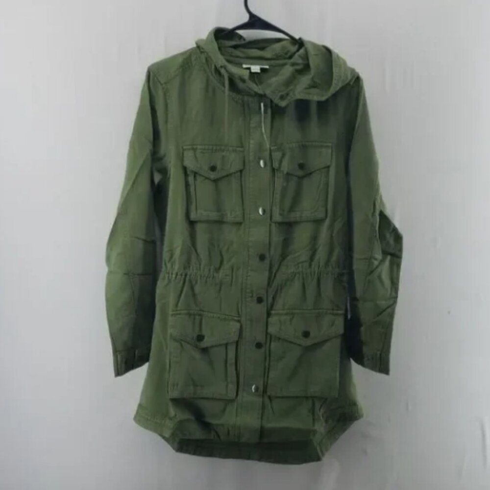 Style & Co Utility Cargo Hooded Jacket Olive Green Field Parka Full Zip XS (hang